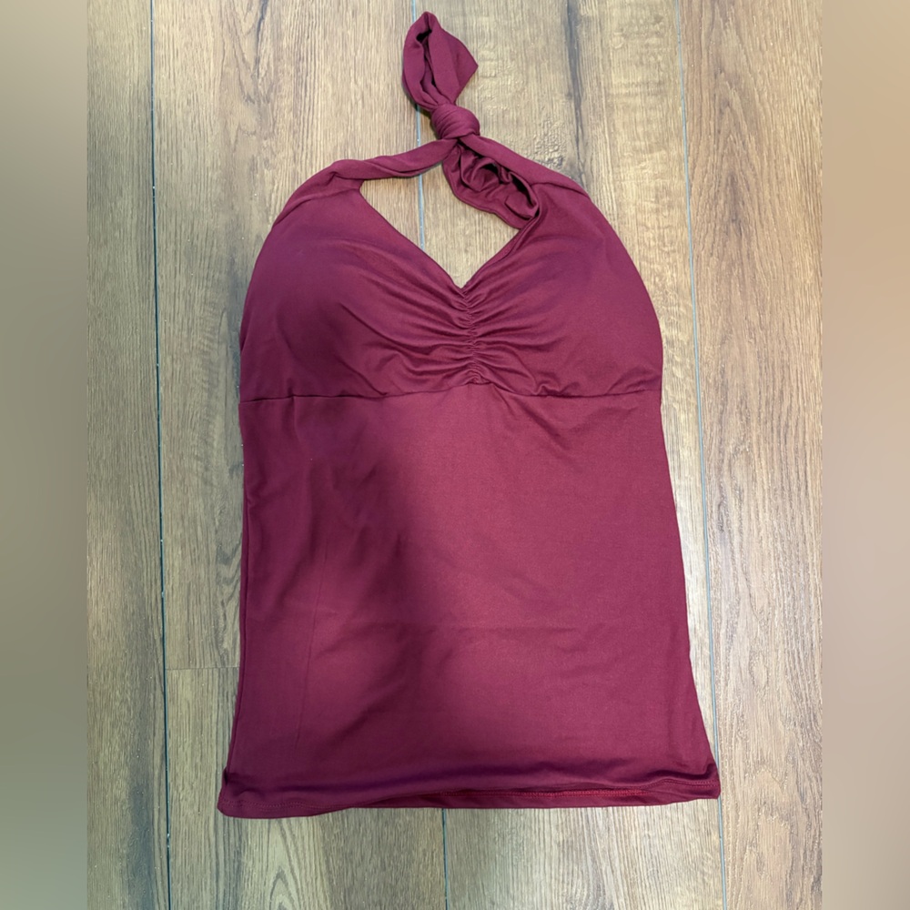 Demi Loon Burgundy Halter Top Ruched Y2K Going Out NWT Size L USA